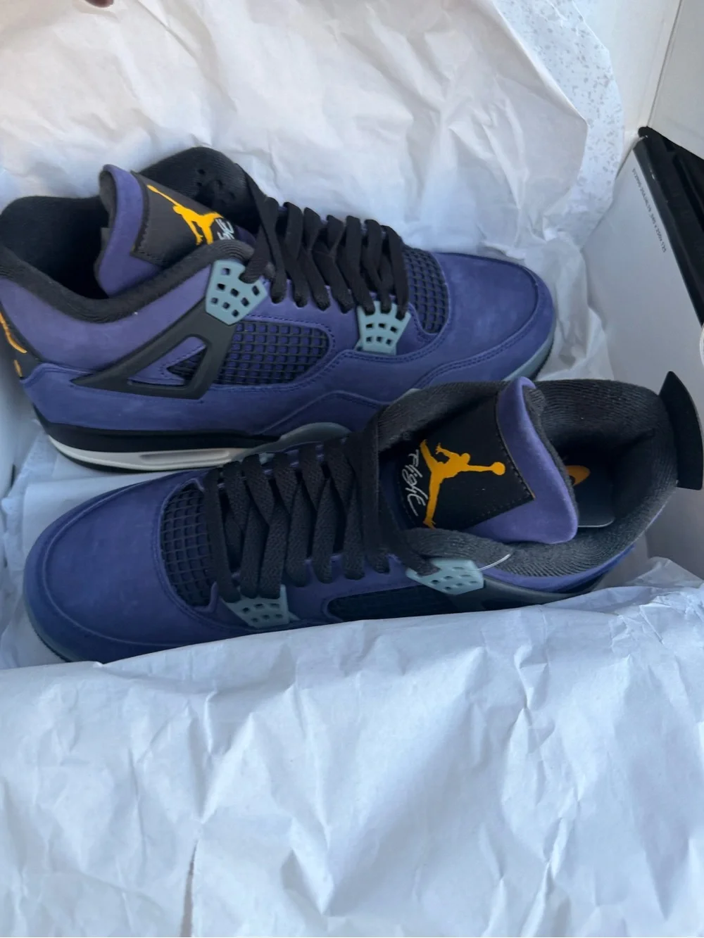 Jordan 4 Purple and Black High-Top Sneakers with Yellow Jumpman